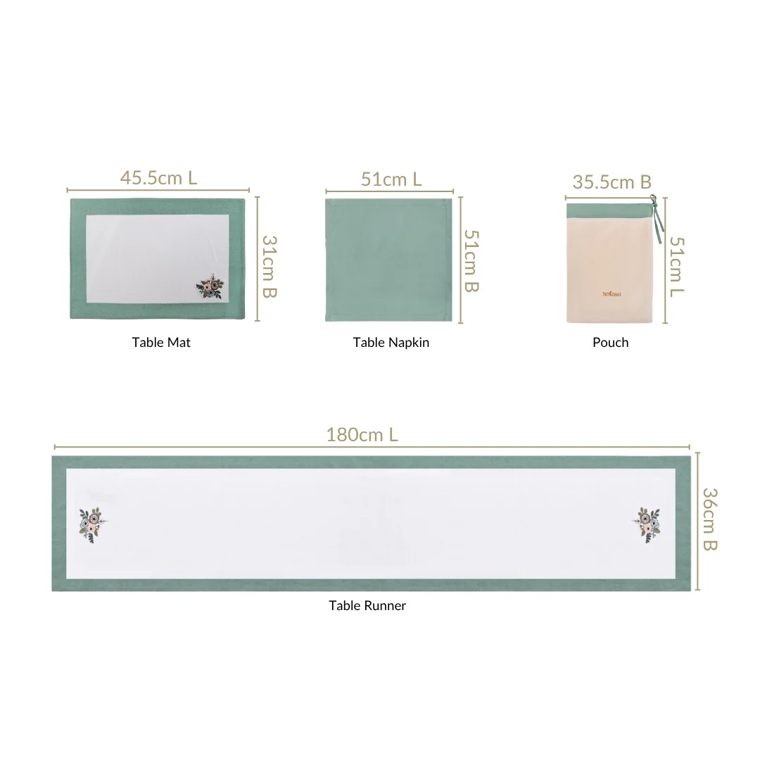 Ventosa Table Runner With Placemats And Napkins 13 Piece Set In Teal - Image 3