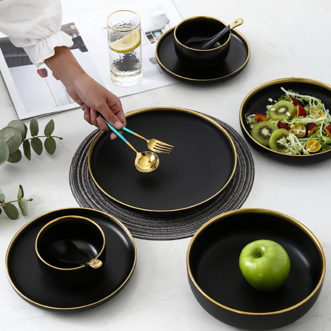VERA Ceramic Deep Pasta Plate Black 8 Inch - Image 2