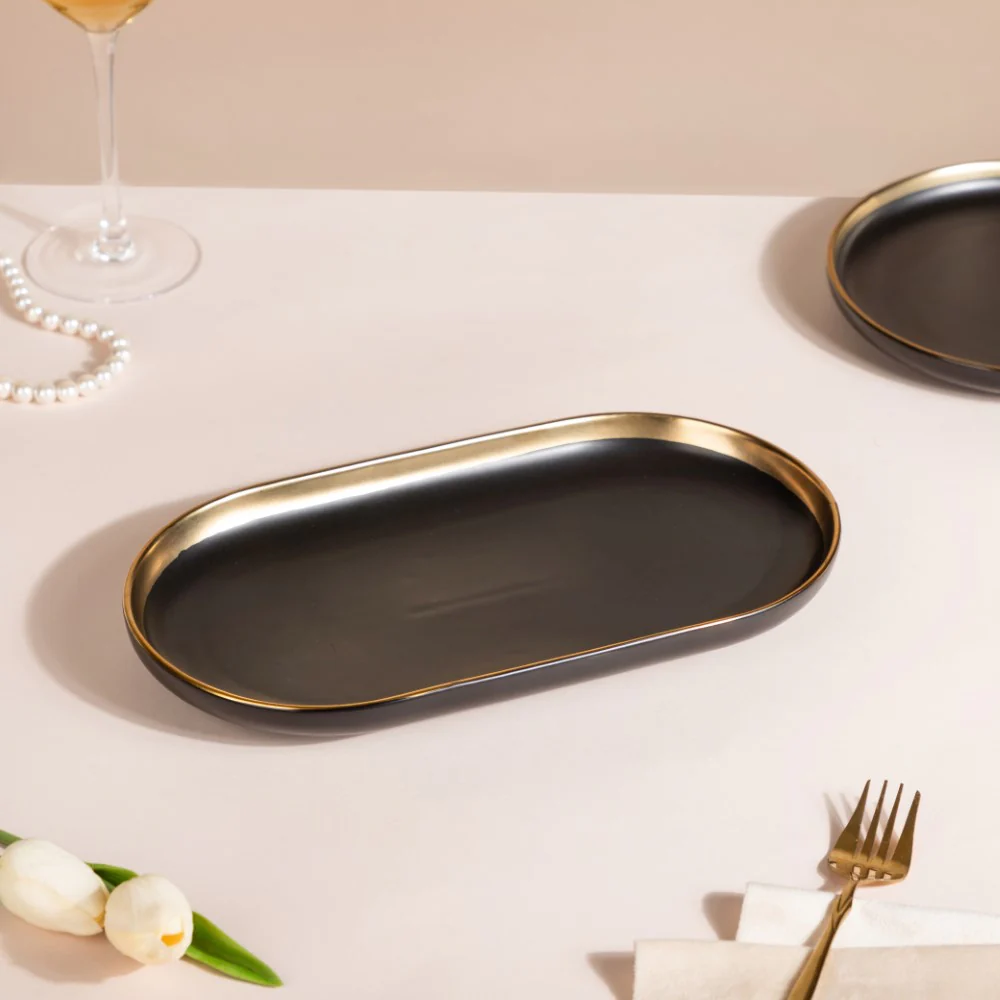 VERA Ceramic Long Plate Black 12 Inch - Image 4