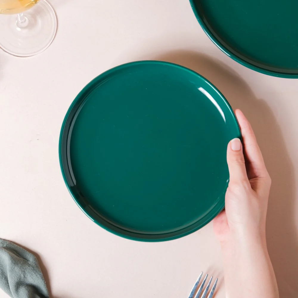 Verdant Round Ceramic Snack Plate Green 7.5 Inch - Image 2