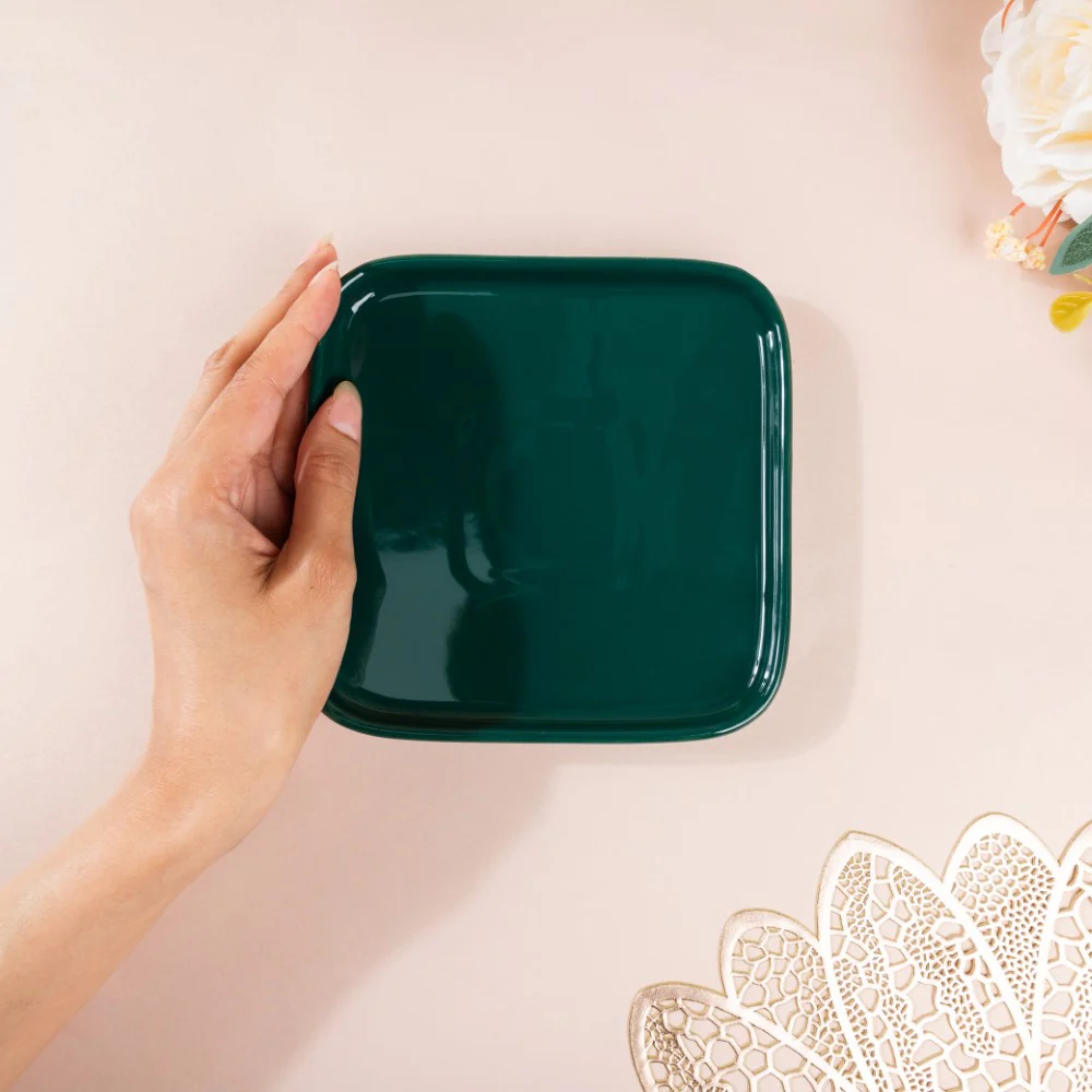 Verdant Square Ceramic Dessert Plate Green 6 Inch - Image 2