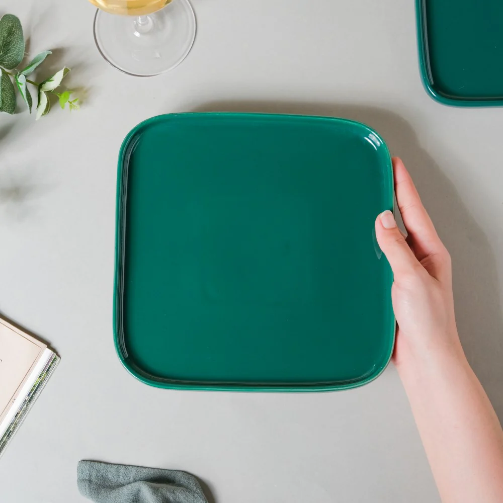 Verdant Square Ceramic Snack Plate Green 7.5 Inch - Image 2