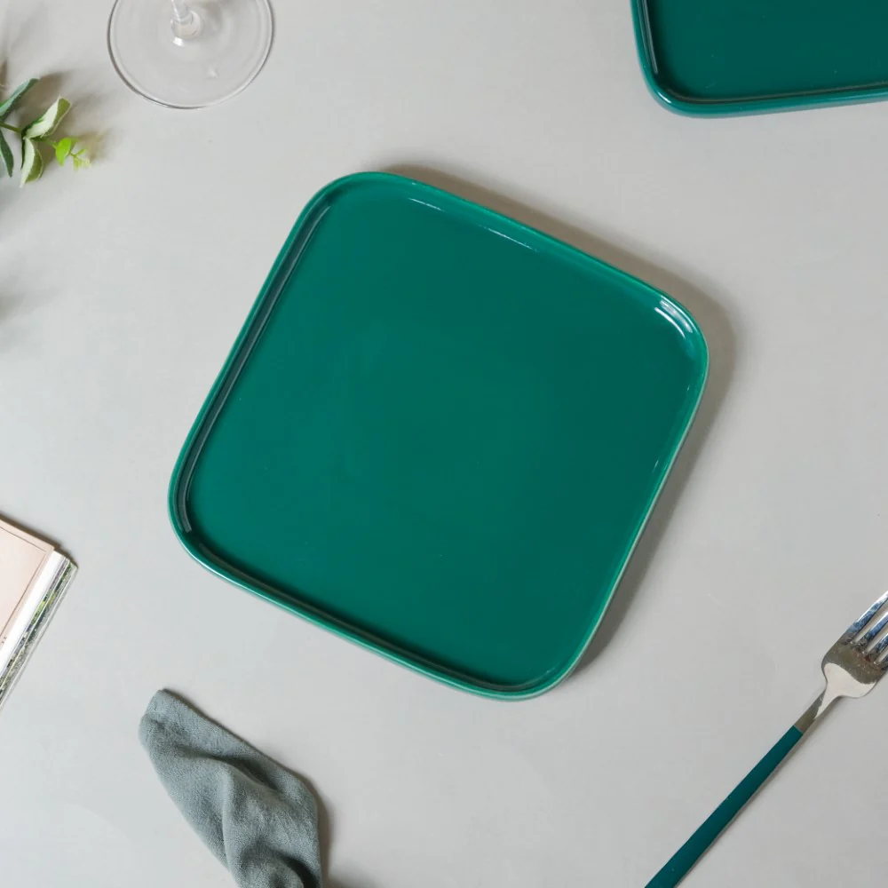 Verdant Square Ceramic Snack Plate Green 7.5 Inch - Image 4