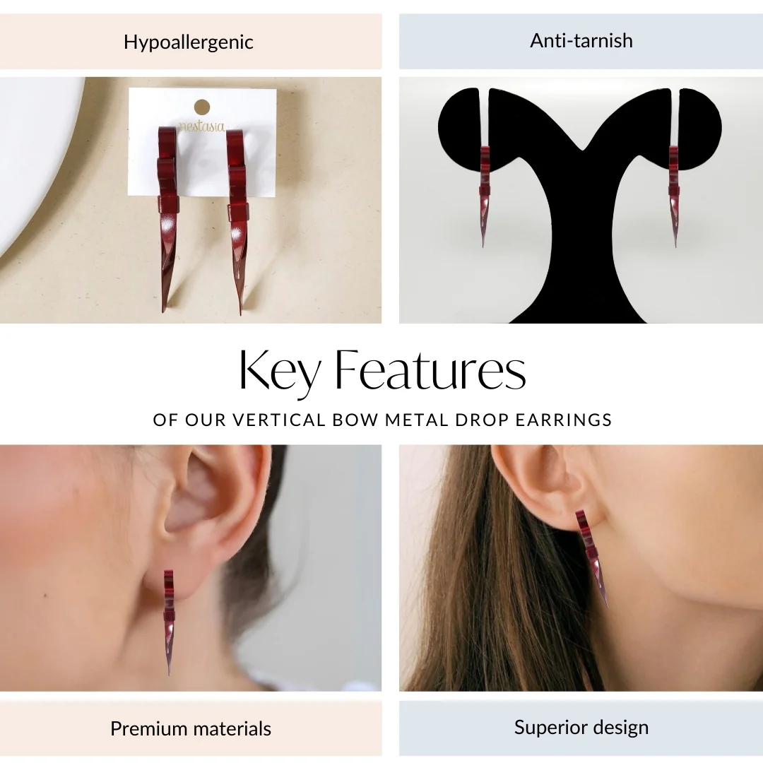 Vertical Bow Metal Drop Earrings - Image 4