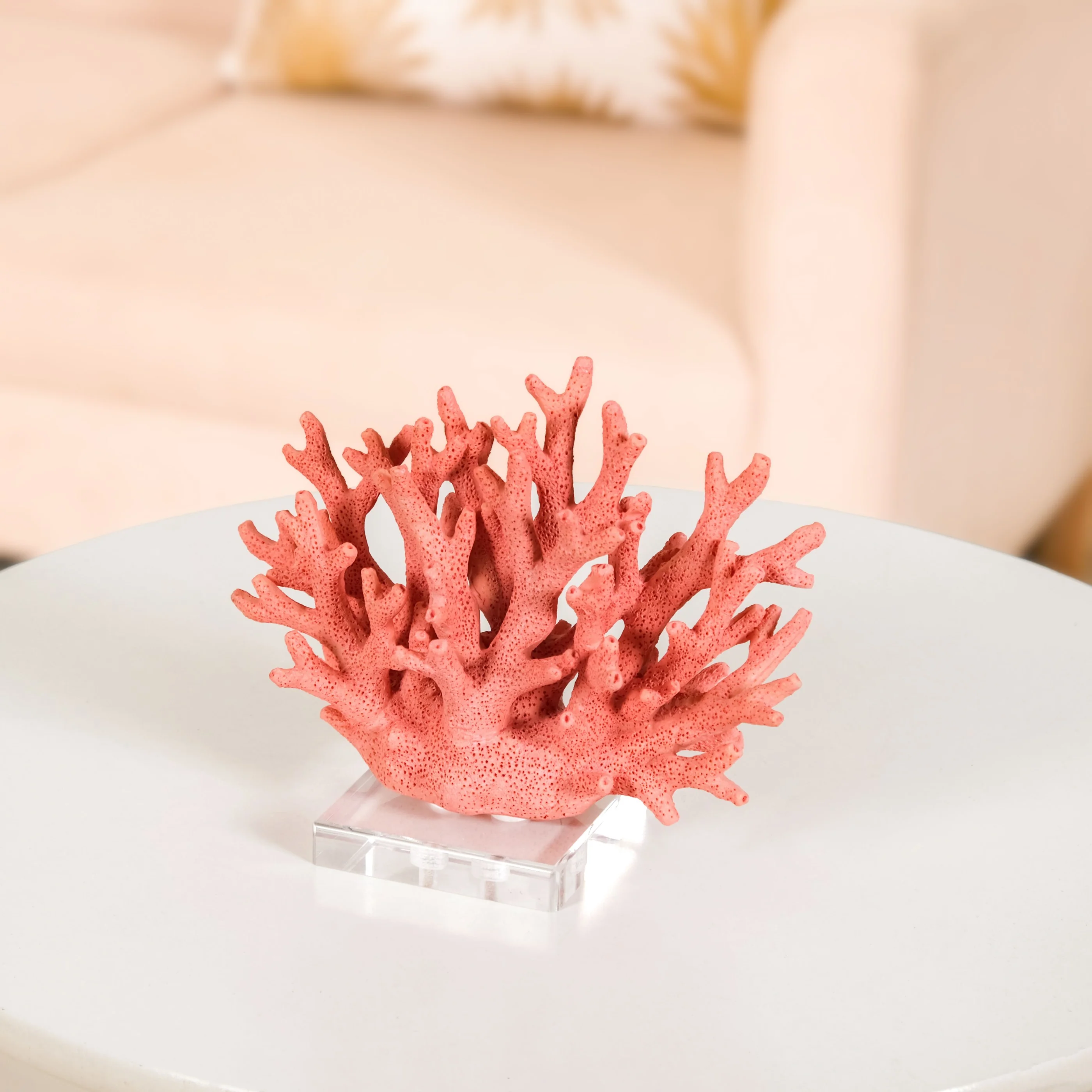 Vibrant Coral Coffee Table Decor - Image 7