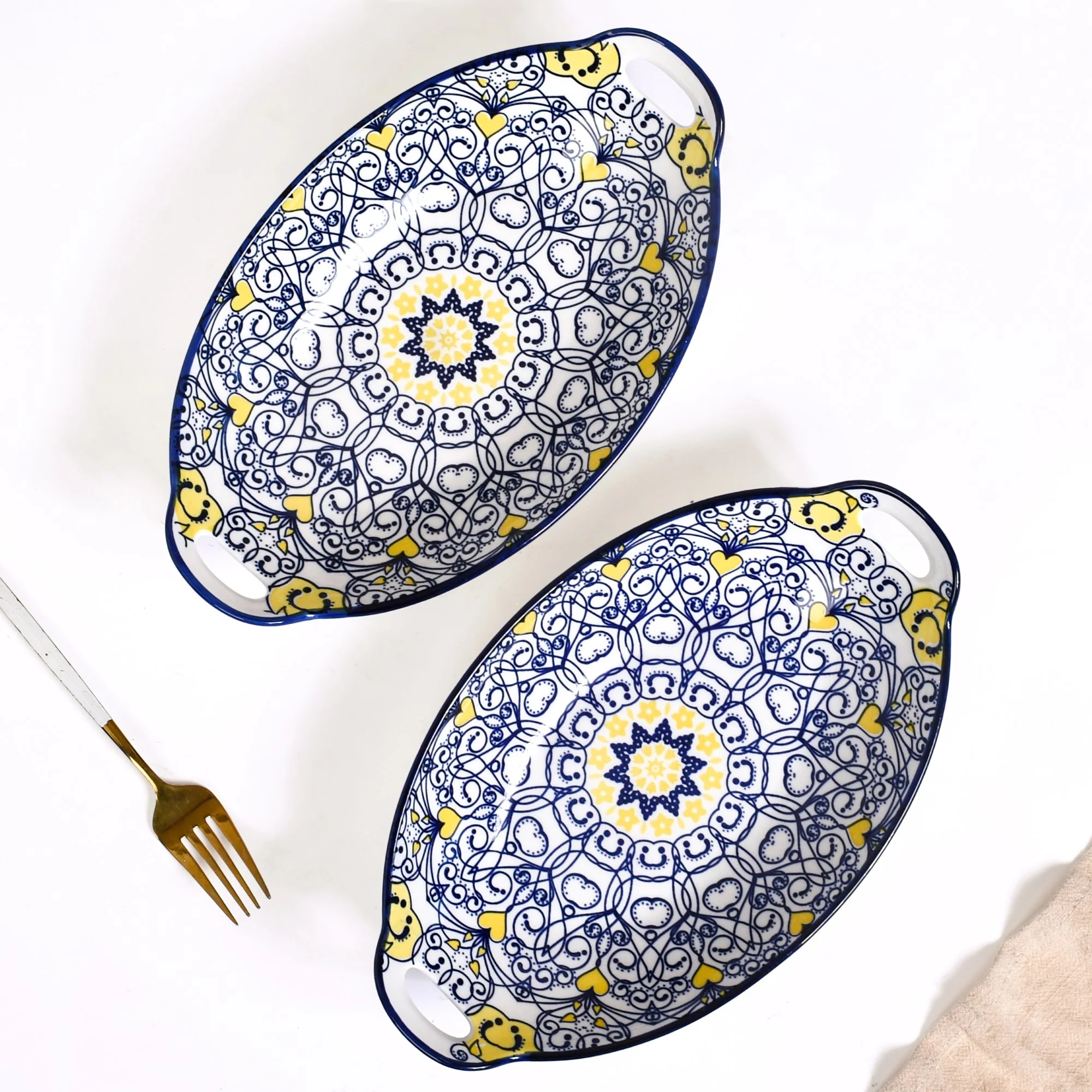 Vibrant Mandala Platter Yellow And Blue Set Of 2 - Image 7