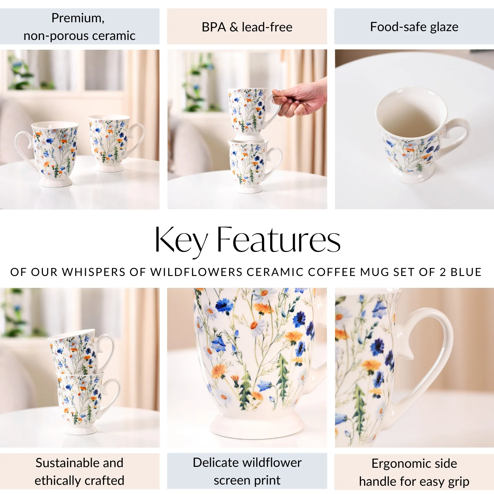 Victorian Garden Ceramic Coffee Mug Set Of 2 Blue 400ml - Image 5