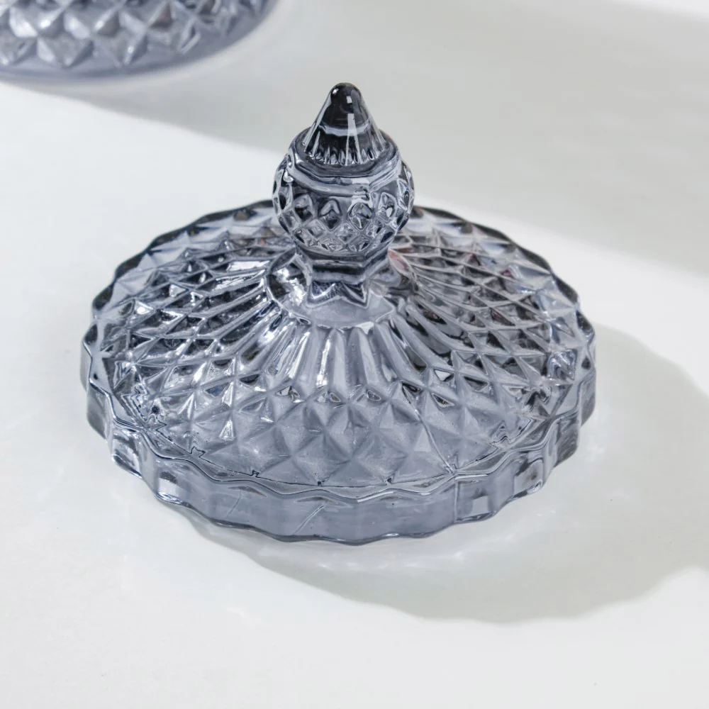 Vintage Diamond Glass Jar With Lid Grey 250ml - Image 4