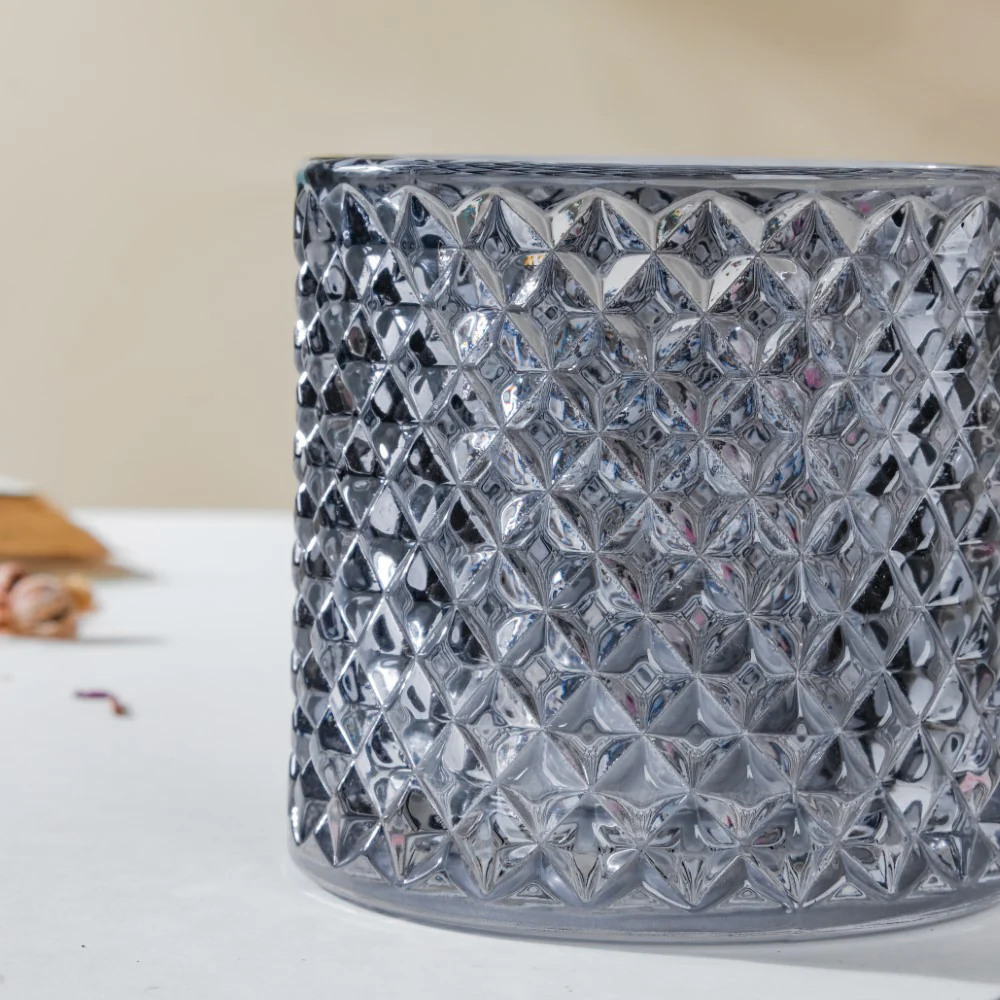 Vintage Diamond Glass Jar With Lid Grey 250ml - Image 7