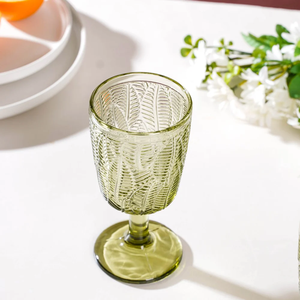 Vintage Engraved Wine Glass Green Set of 6 300 ml - Image 10