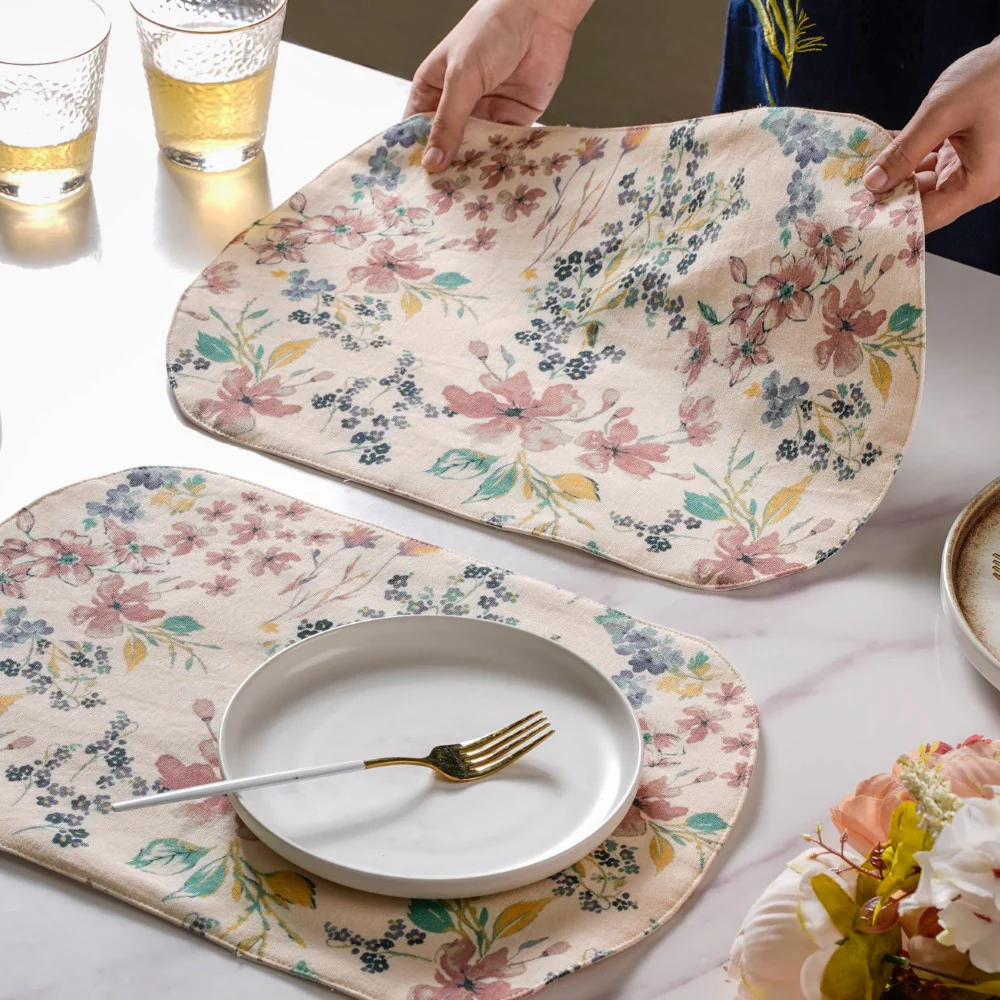 Vintage Florals Cotton Printed Table Mat Set Of 6 - Image 3