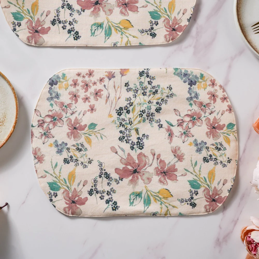 Vintage Florals Cotton Printed Table Mat Set Of 6 - Image 6