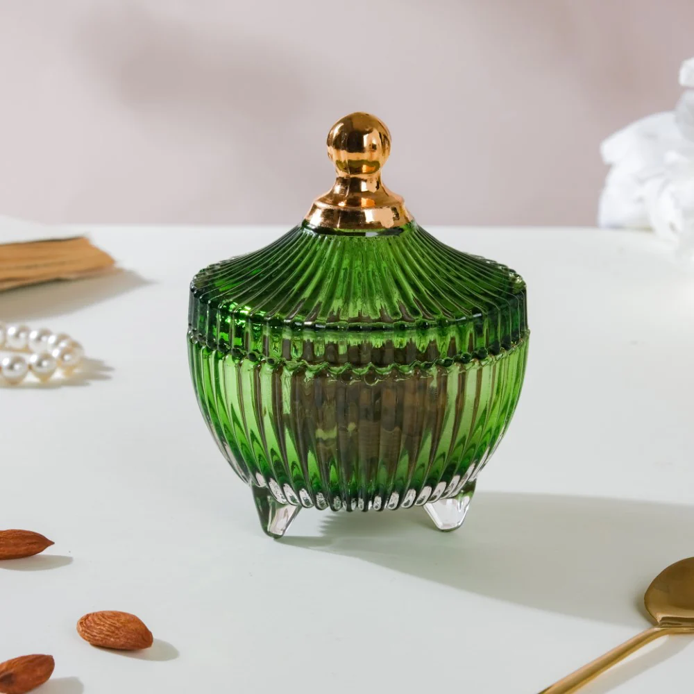 Vintage Glass Jar With Lid Green Small 100ml - Image 10