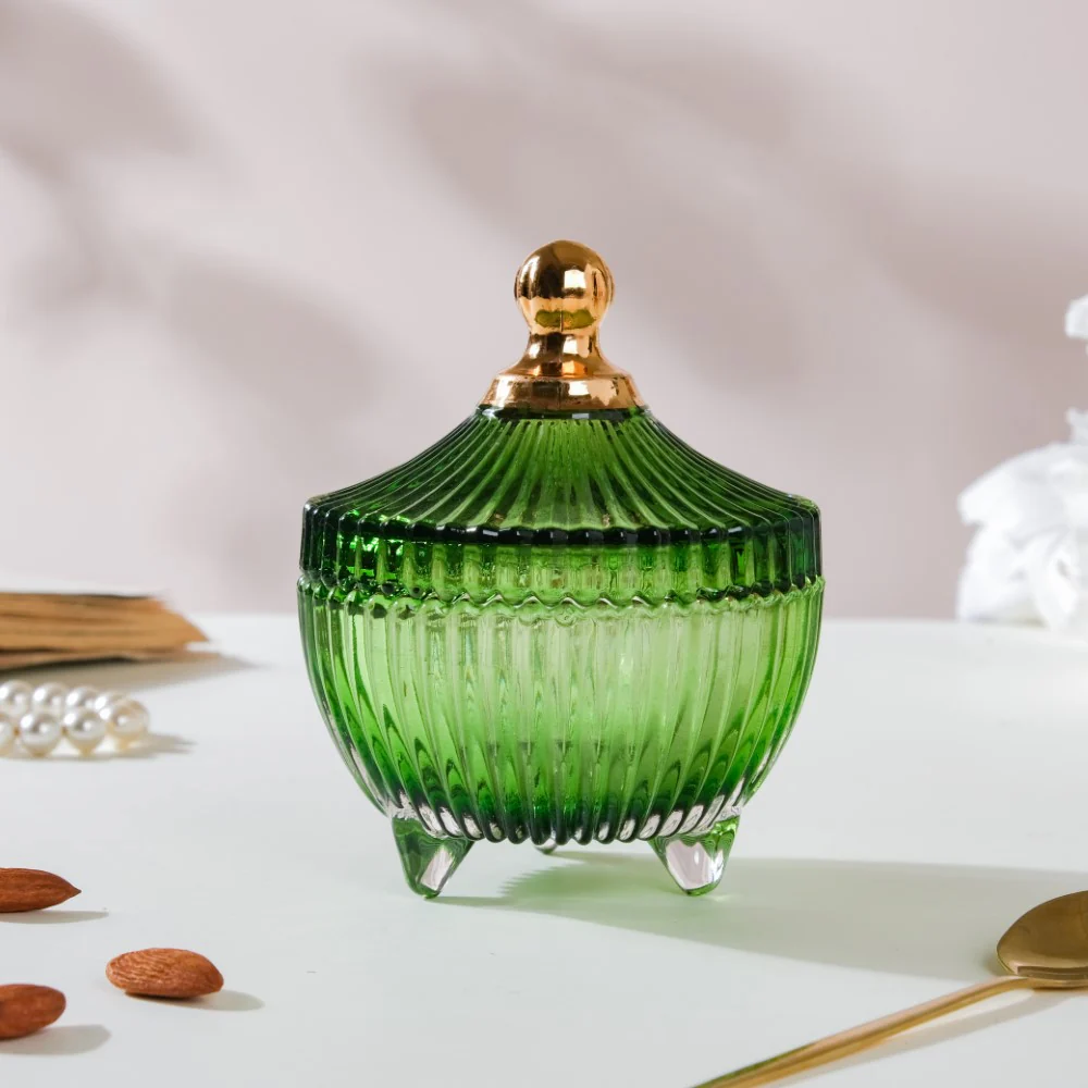 Vintage Glass Jar With Lid Green Small 100ml - Image 11