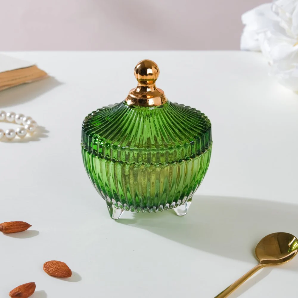 Vintage Glass Jar With Lid Green Small 100ml - Image 14