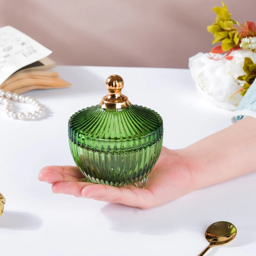 Vintage Glass Jar With Lid Green Small 100ml - Image 2