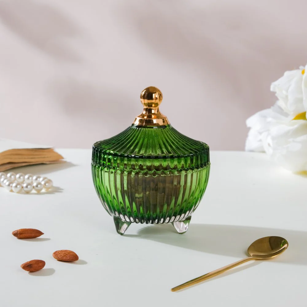 Vintage Glass Jar With Lid Green Small 100ml - Image 4