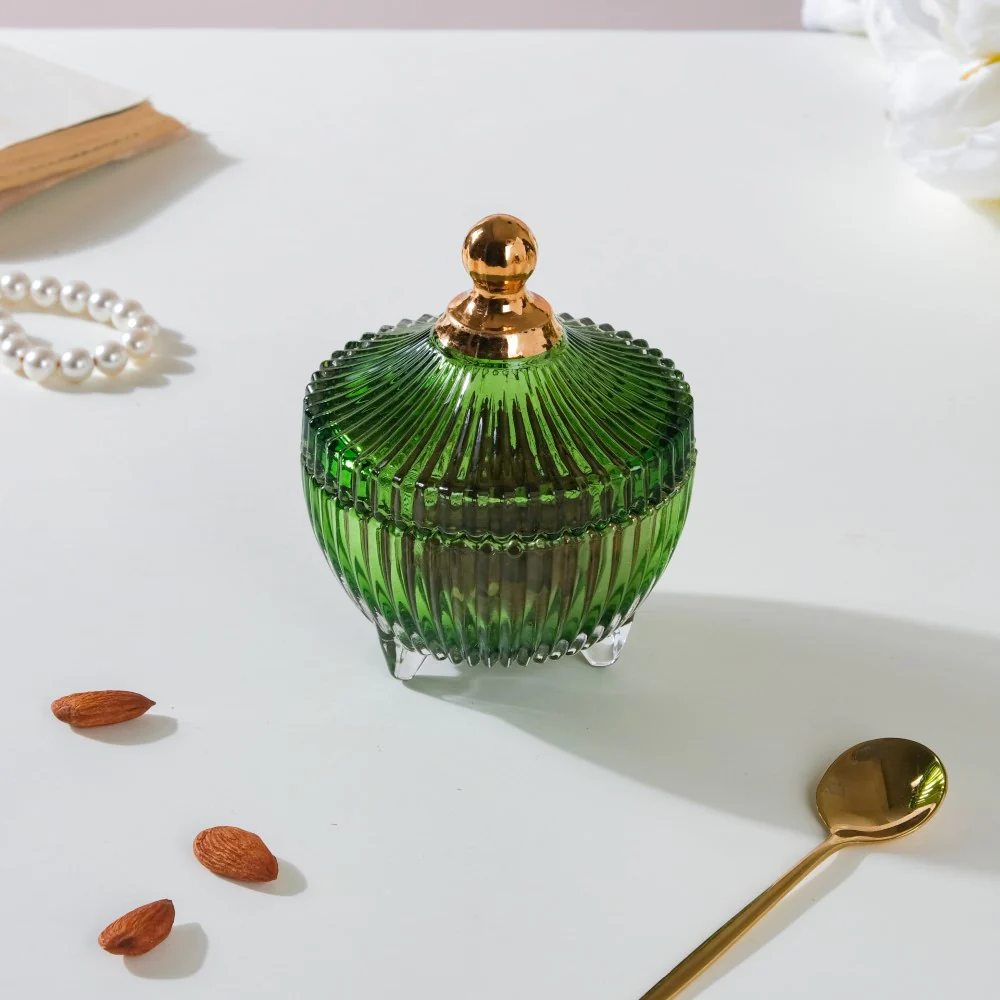 Vintage Glass Jar With Lid Green Small 100ml - Image 5