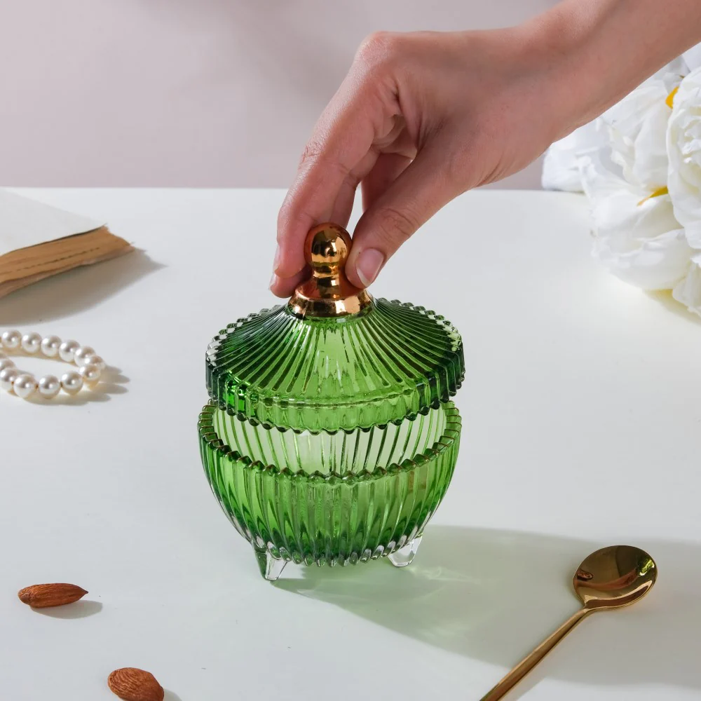 Vintage Glass Jar With Lid Green Small 100ml - Image 6