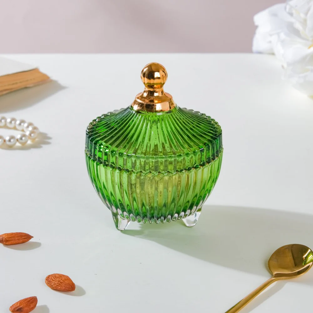 Vintage Glass Jar With Lid Green Small 100ml - Image 8