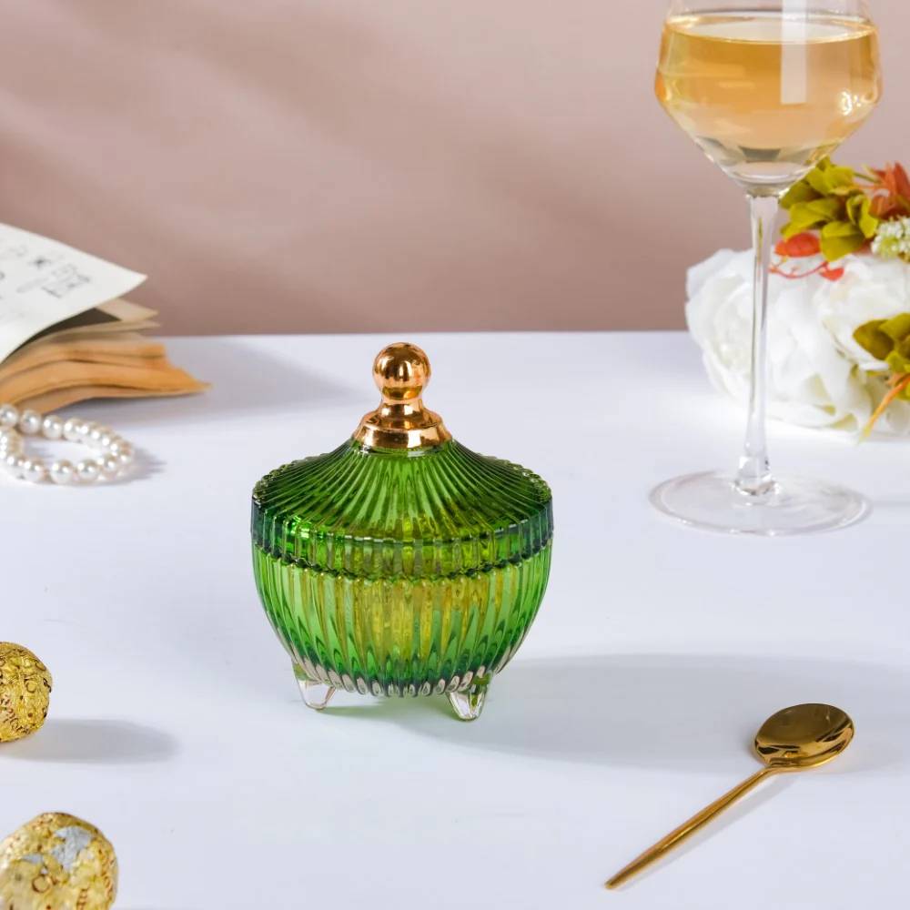 Vintage Glass Jar With Lid Green Small 100ml - Image 9