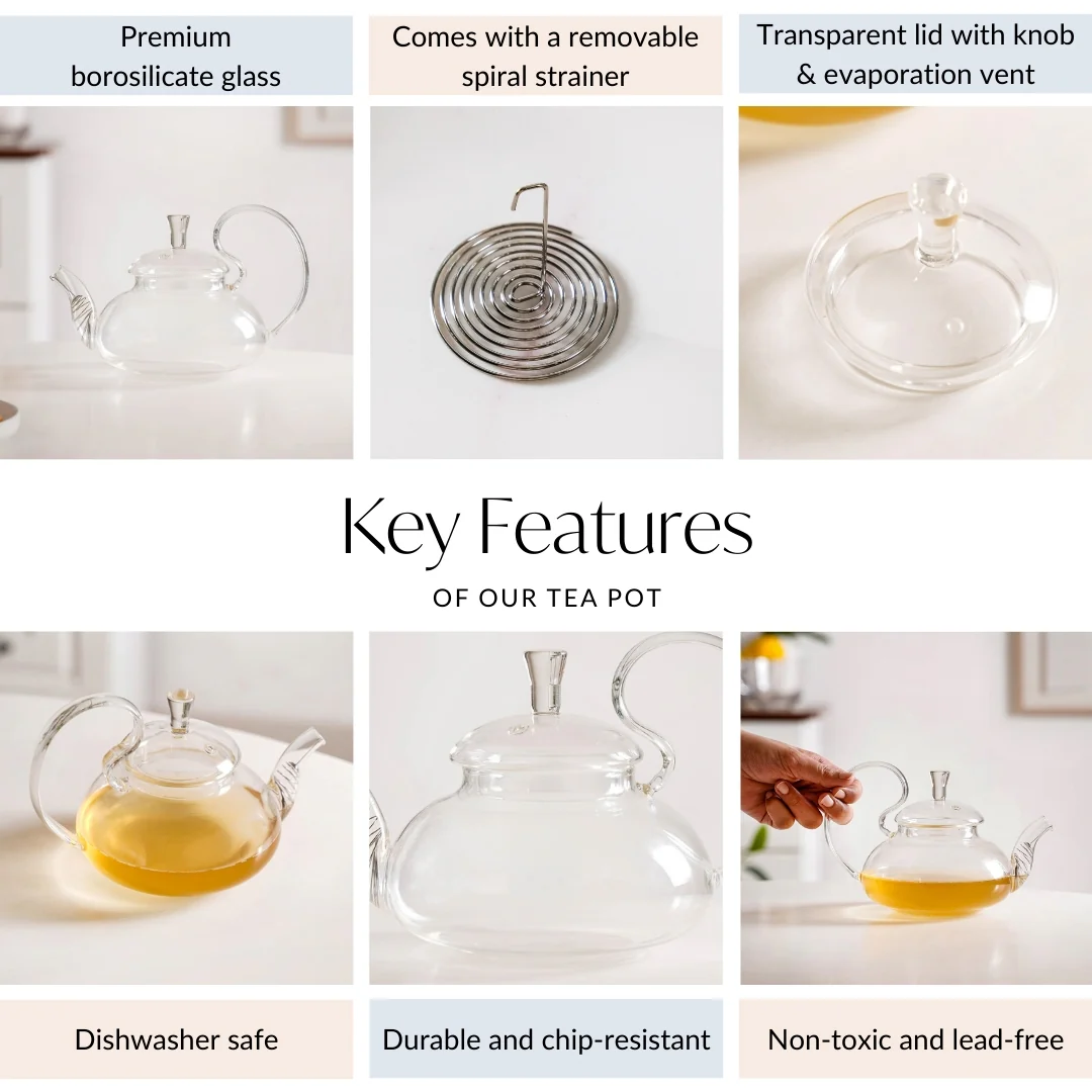 Vintage Glass Tea Pot With Spout Strainer 600ml - Image 4