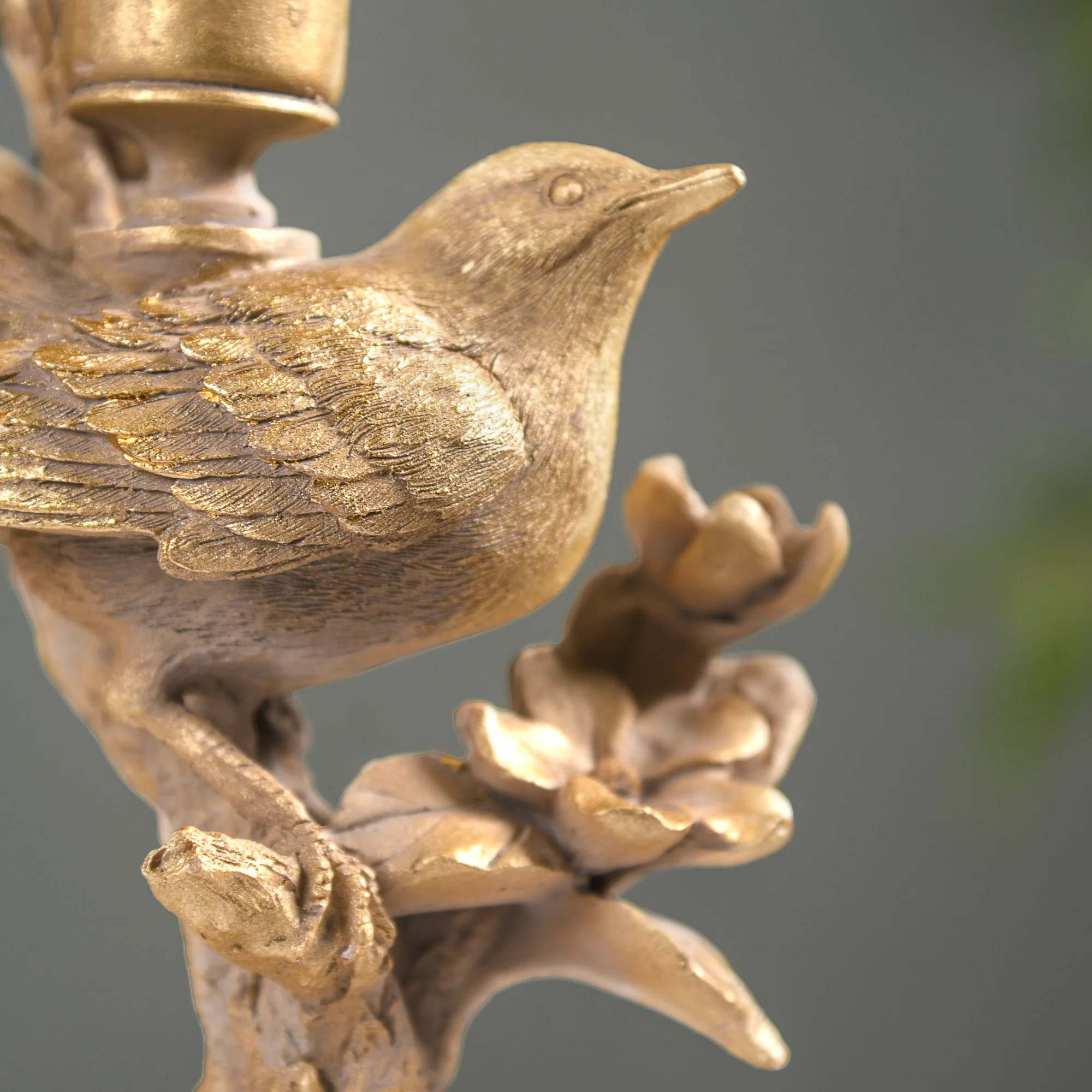 Vintage Patina Gold Bird On Branch Candle Stand - Image 4
