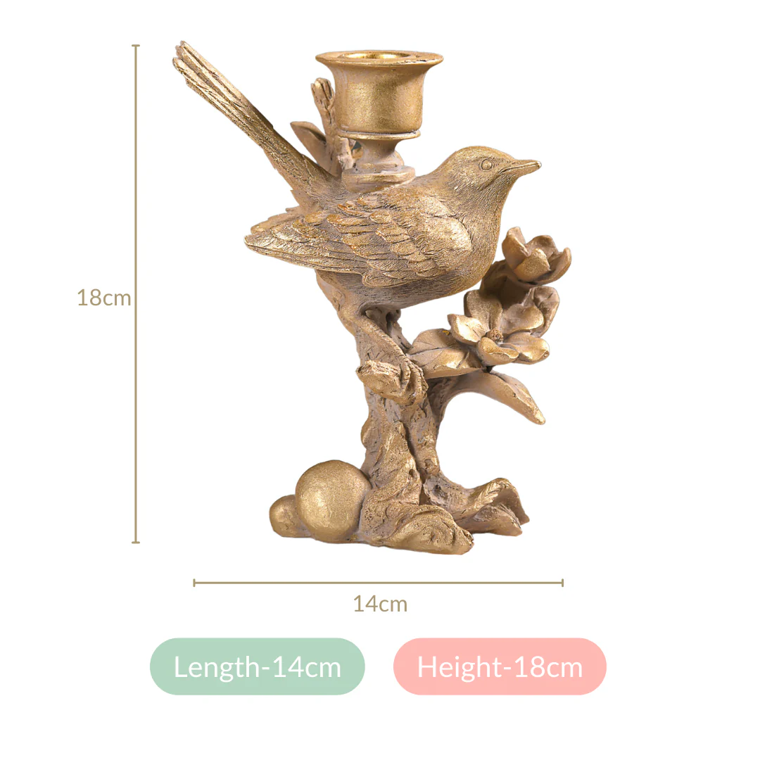 Vintage Patina Gold Bird On Branch Candle Stand - Image 7