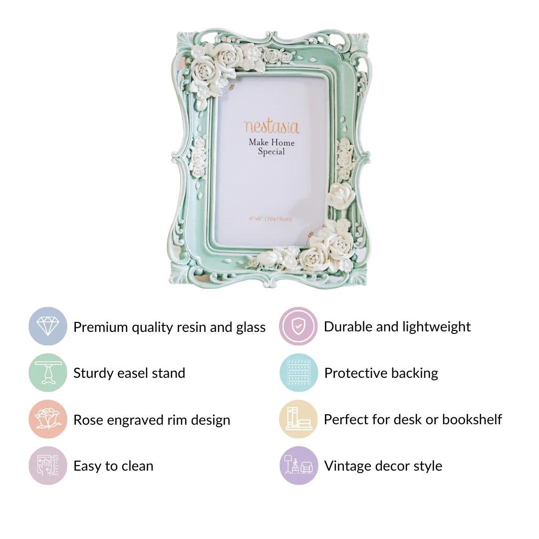 Vintage Rose Blossom Resin Photo Frame 8"x6" - Image 4