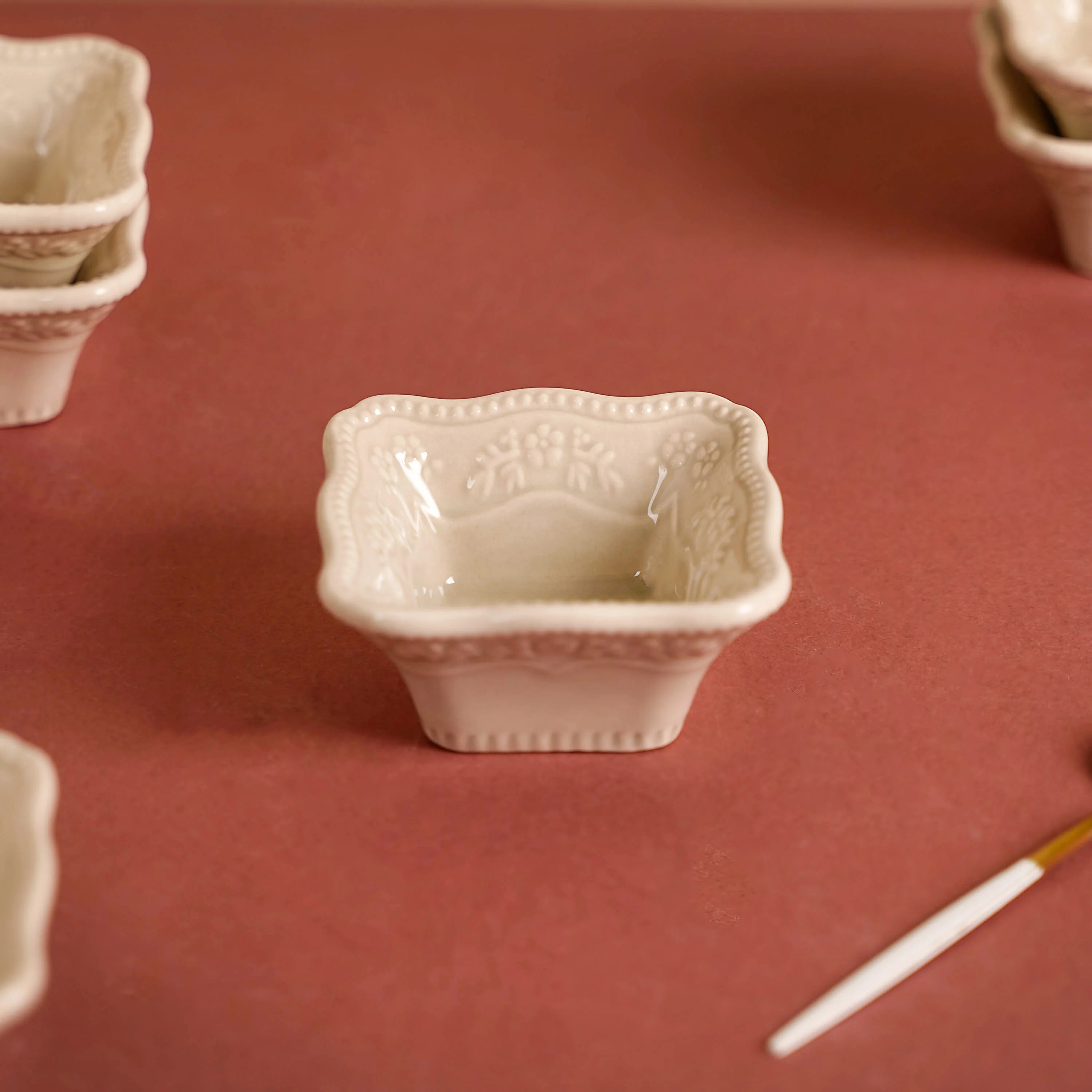 Vintage Square Dip Bowl Beige Set Of 6 60ml - Image 10