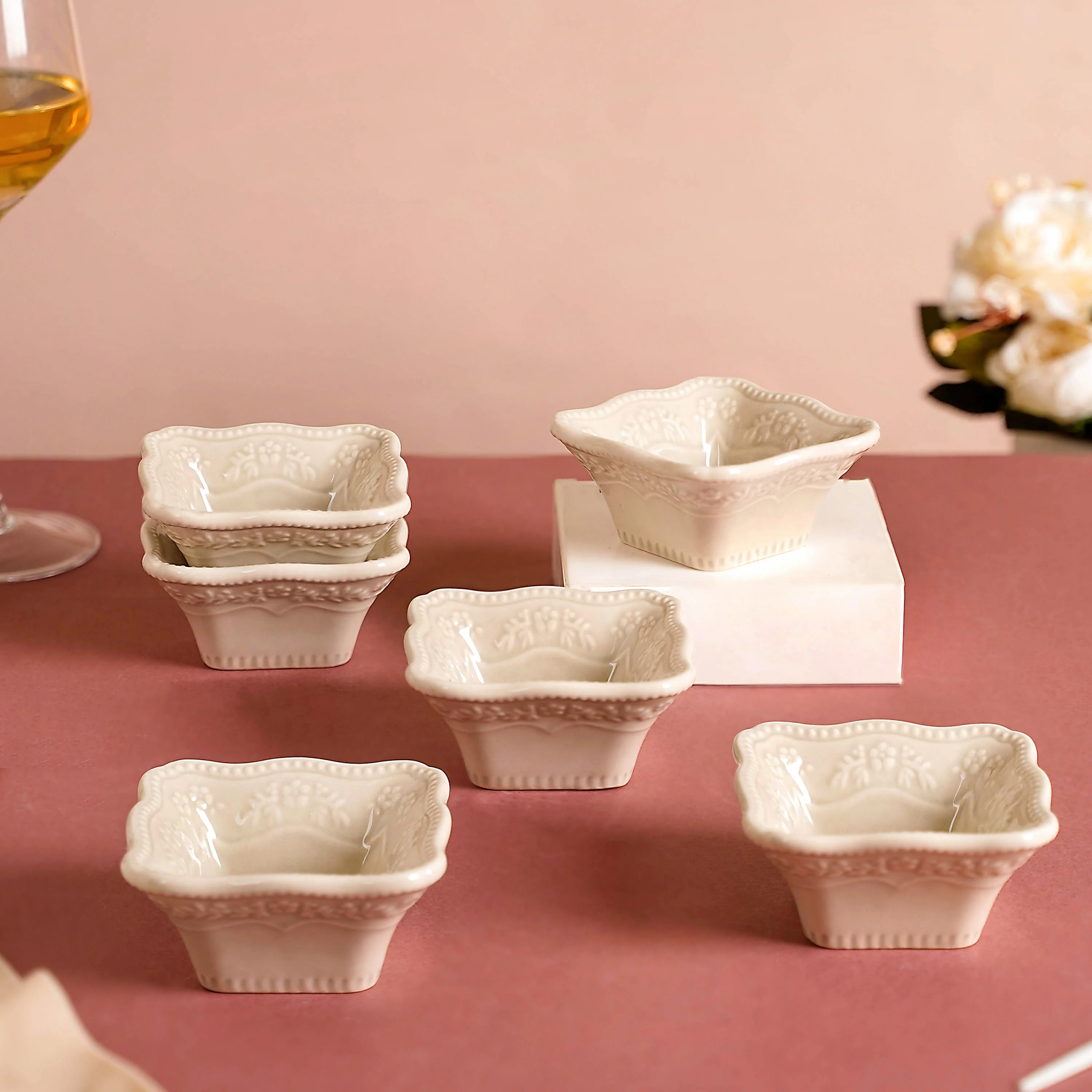 Vintage Square Dip Bowl Beige Set Of 6 60ml - Image 2