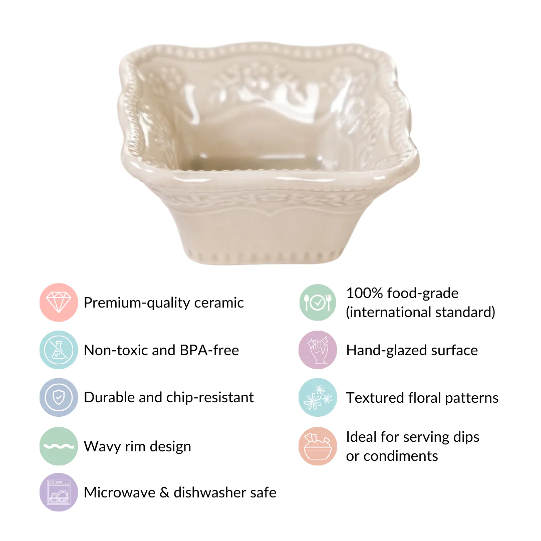 Vintage Square Dip Bowl Beige Set Of 6 60ml - Image 4