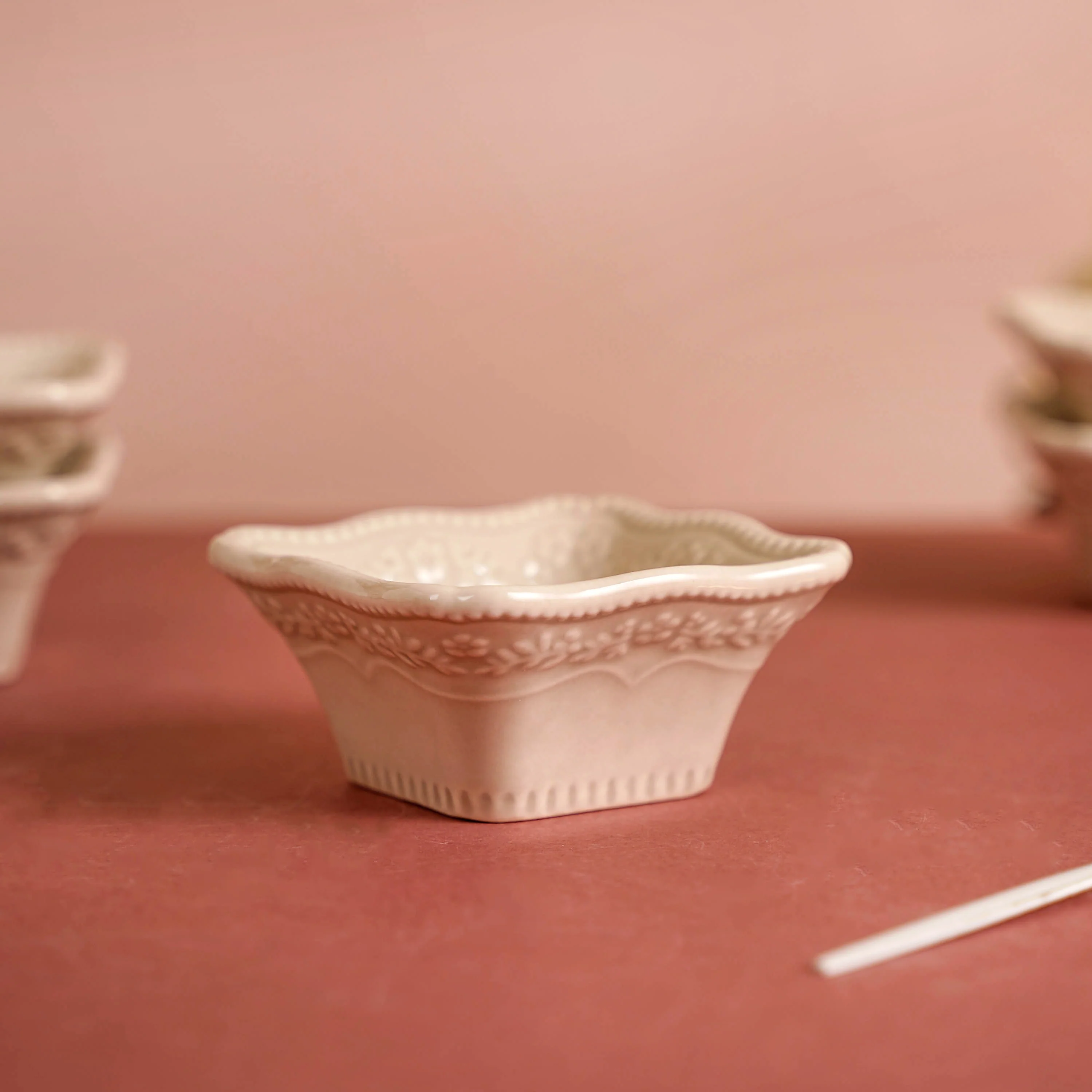 Vintage Square Dip Bowl Beige Set Of 6 60ml - Image 6