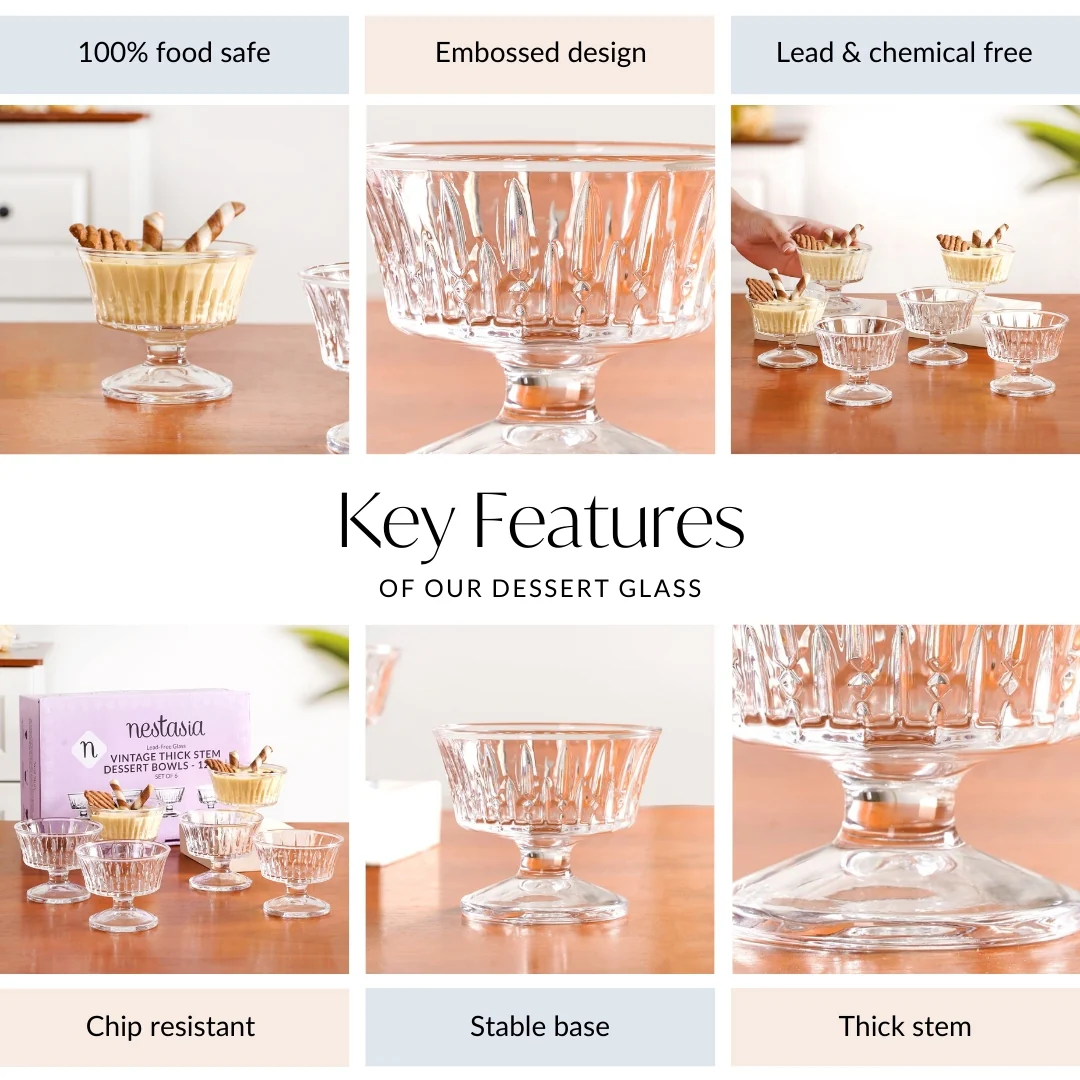 Vintage Thick Stem Dessert Bowls Set Of 6 120ml - Image 5
