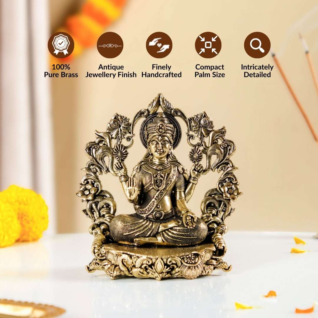 Vishnupriya Maha Laxmi Pure Brass Idol With Gift Box 10cm - Image 2