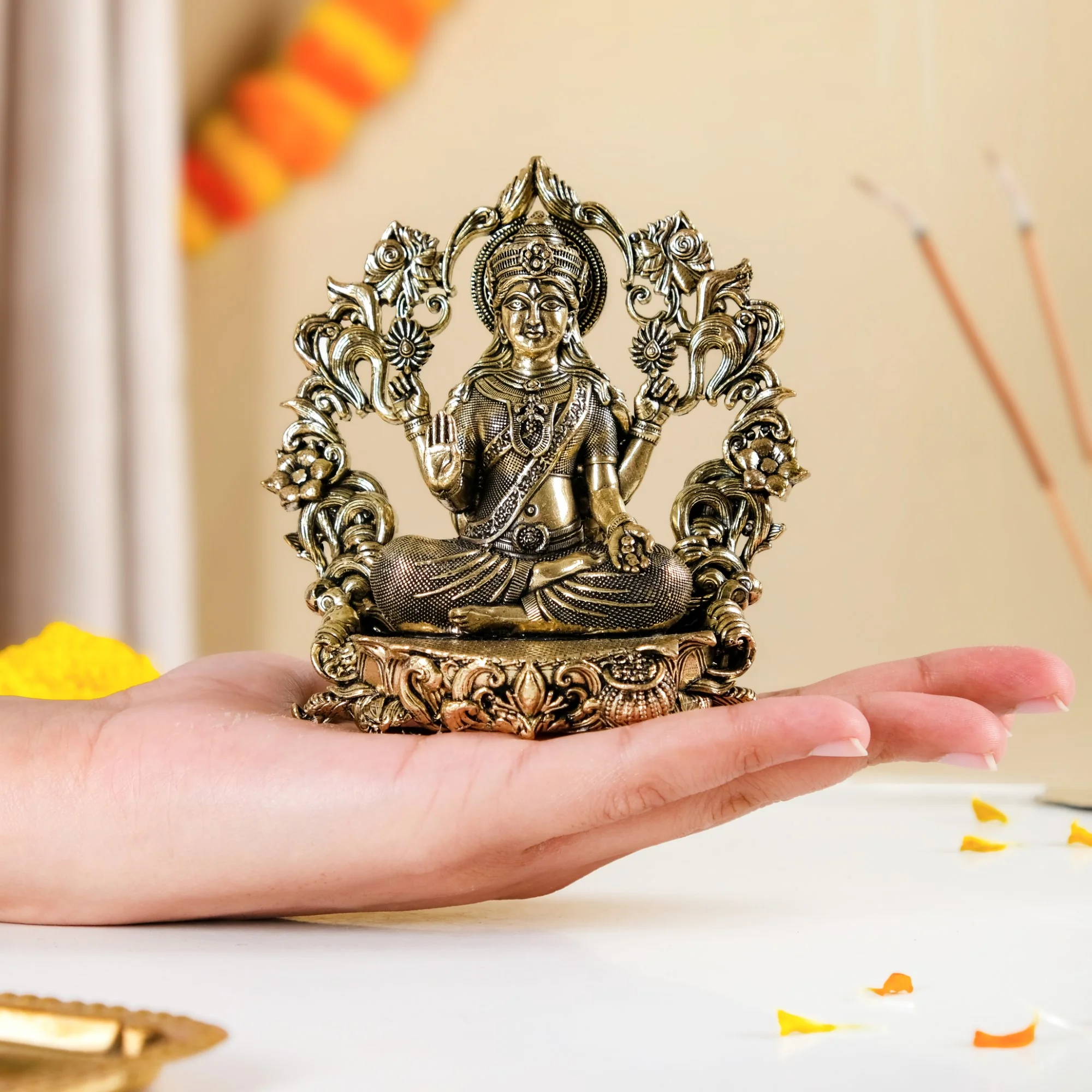 Vishnupriya Maha Laxmi Pure Brass Idol With Gift Box 10cm - Image 3