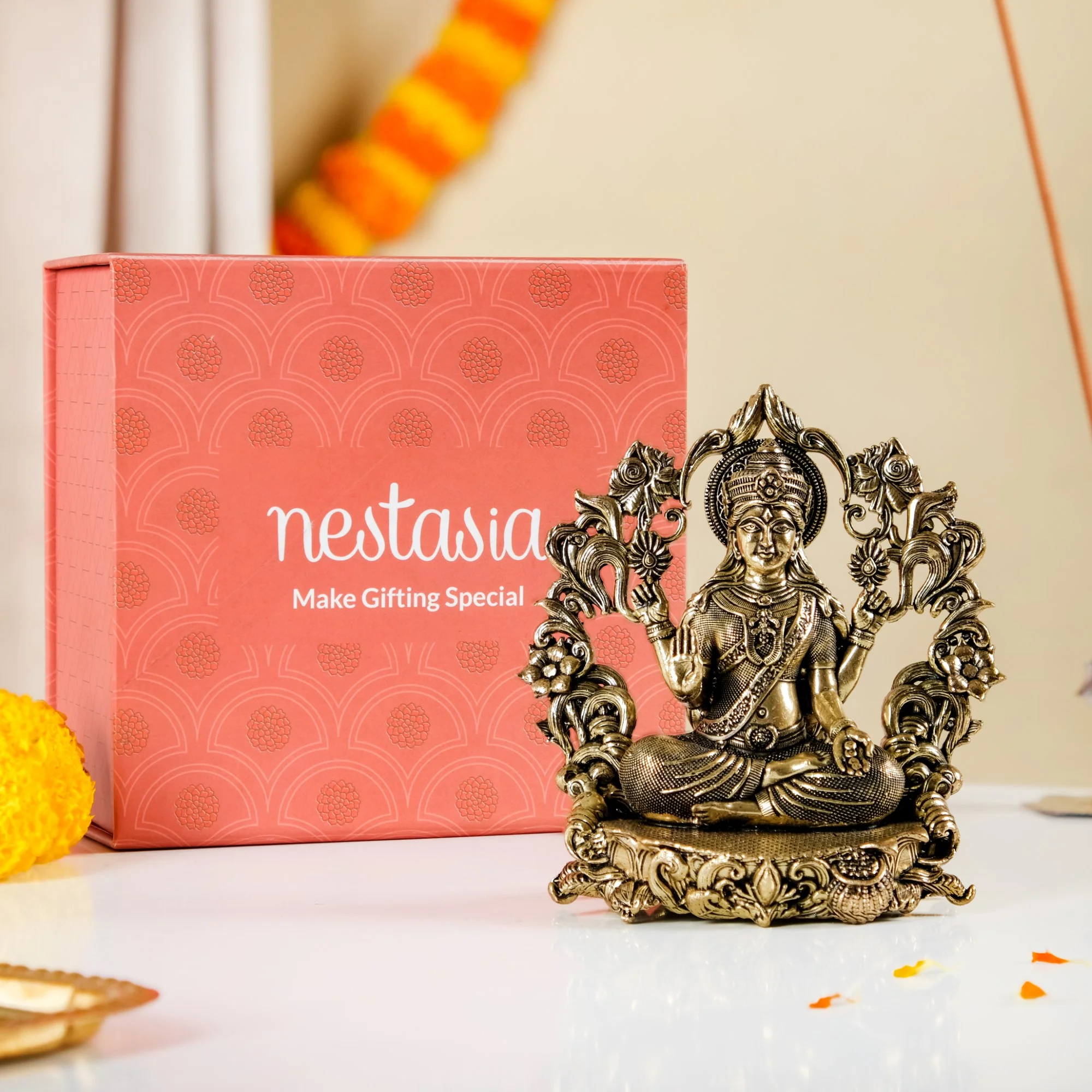 Vishnupriya Maha Laxmi Pure Brass Idol With Gift Box 10cm - Image 8