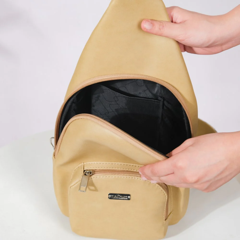 Voyager One Shoulder Sling Backpack Beige - Image 2