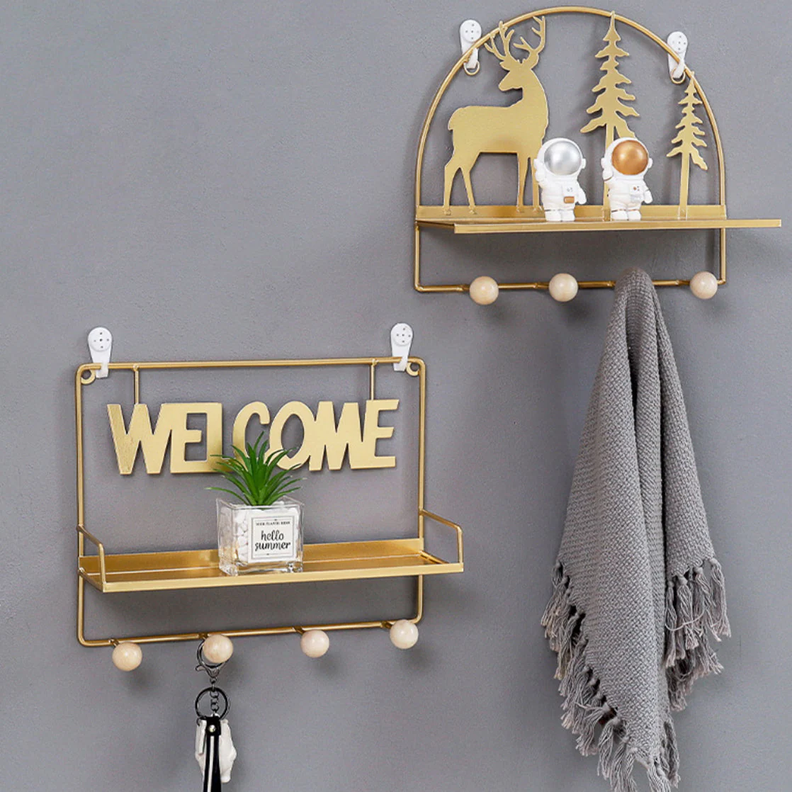 Wall Hanging Metal Shelf Forest Reindeer Gold - Image 6