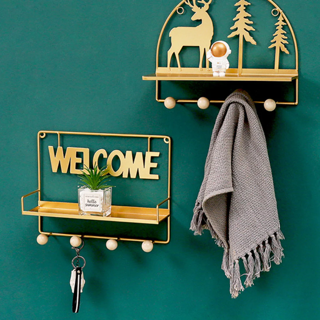 Wall Hanging Metal Shelf Forest Reindeer Gold - Image 7