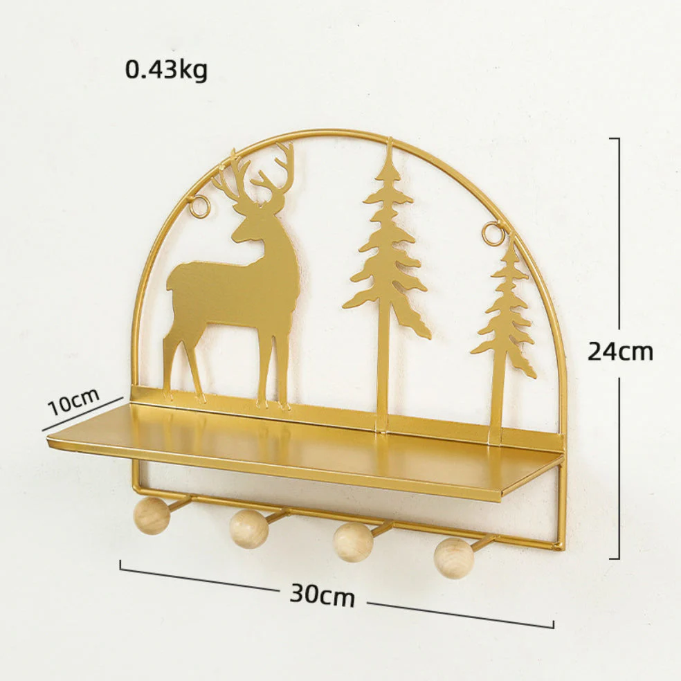 Wall Hanging Metal Shelf Forest Reindeer Gold - Image 8