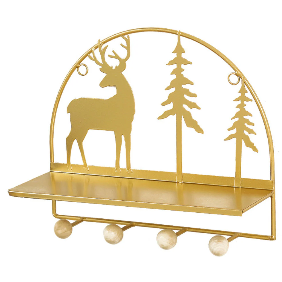 Wall Hanging Metal Shelf Forest Reindeer Gold - Image 9