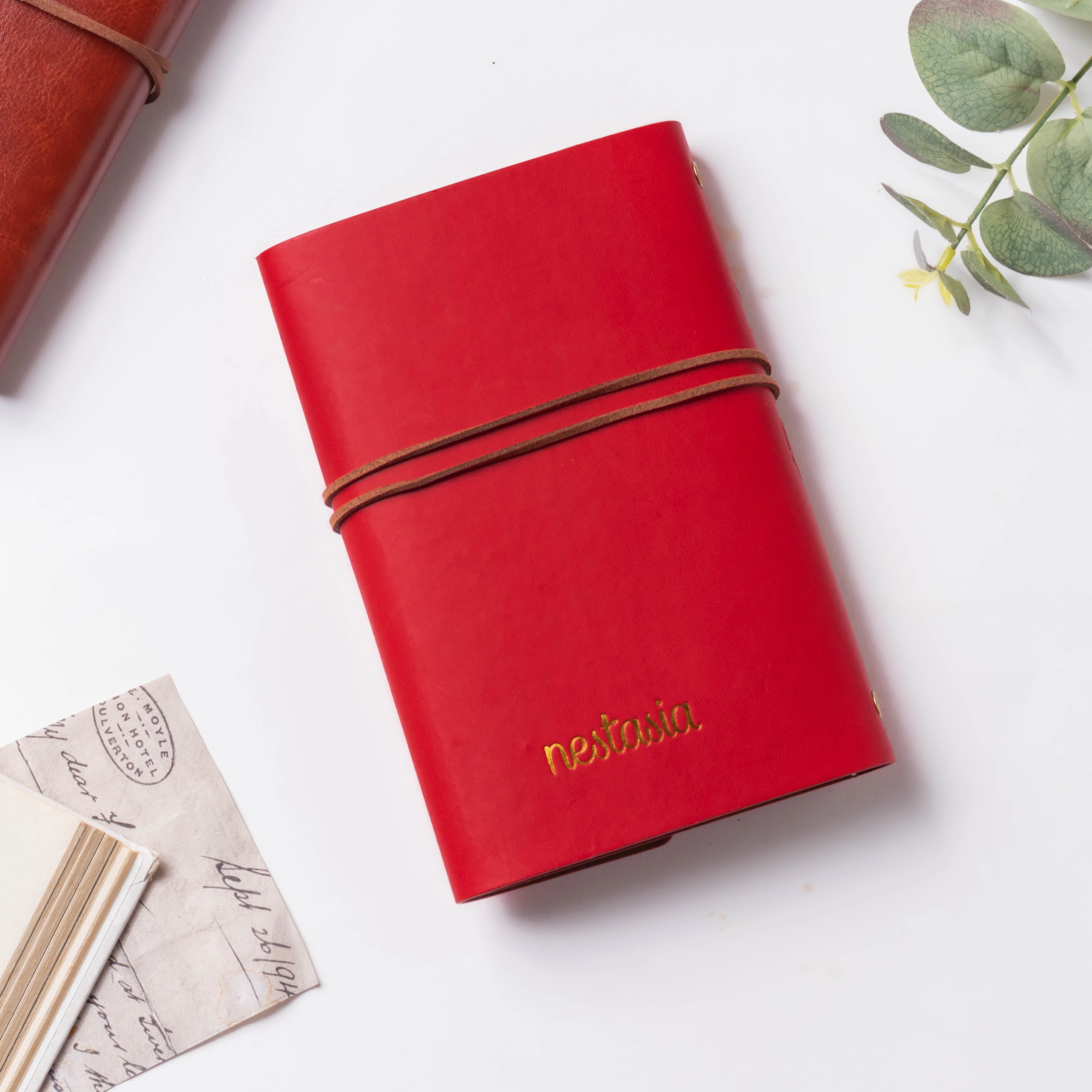 Wanderlust Leather Journal With Leaf Tassel Red 75 Pages - Image 5
