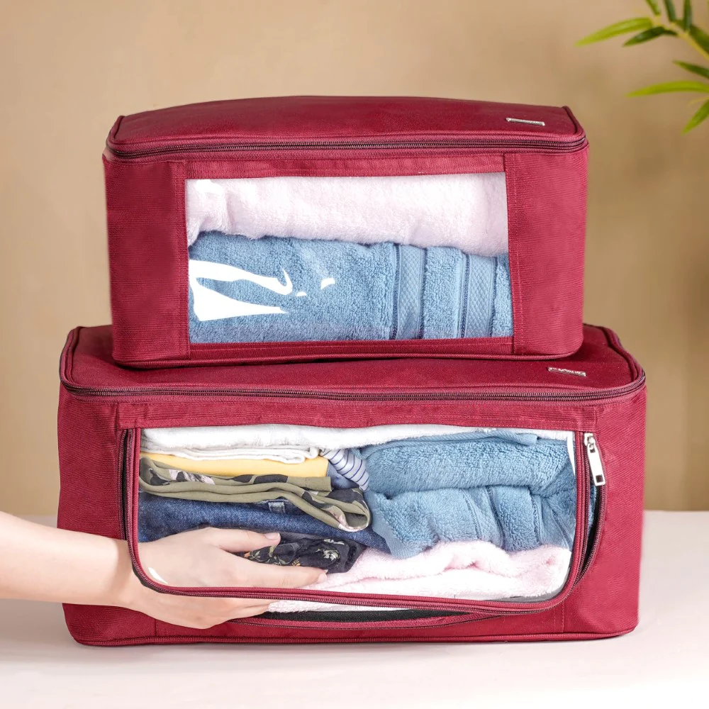 Clothes Storage Organiser Bag Set Of 2 Red - Image 5