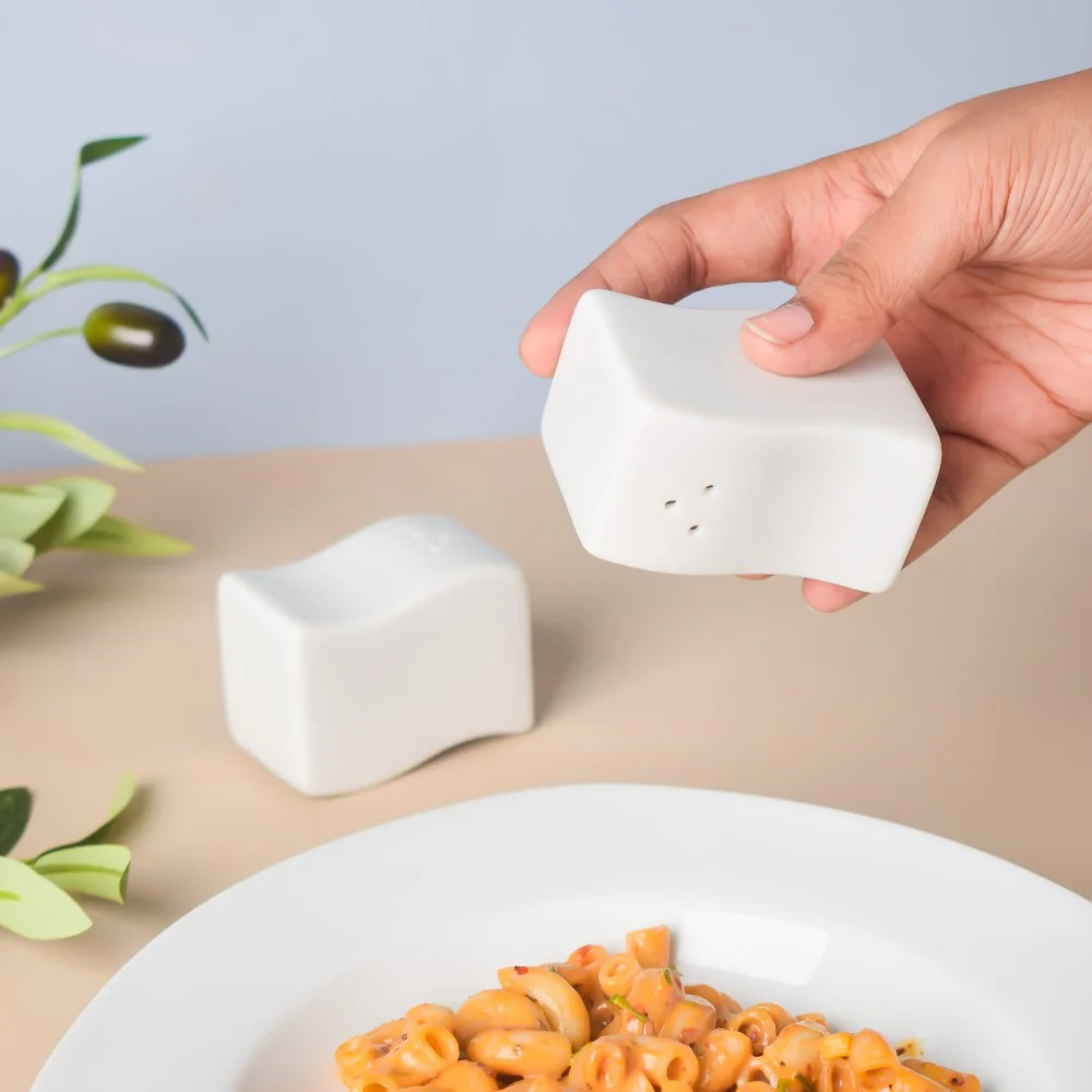 Wavy Ceramic Salt And Pepper Shakers Set White - Image 2
