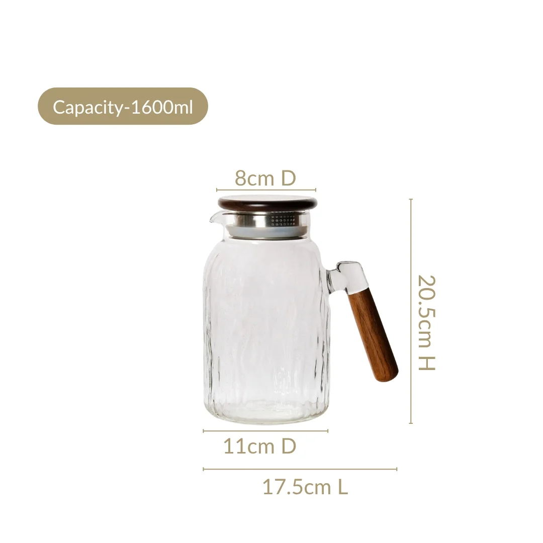 Wavy Glass Pitcher With Wooden Handle 1600ml - Image 3