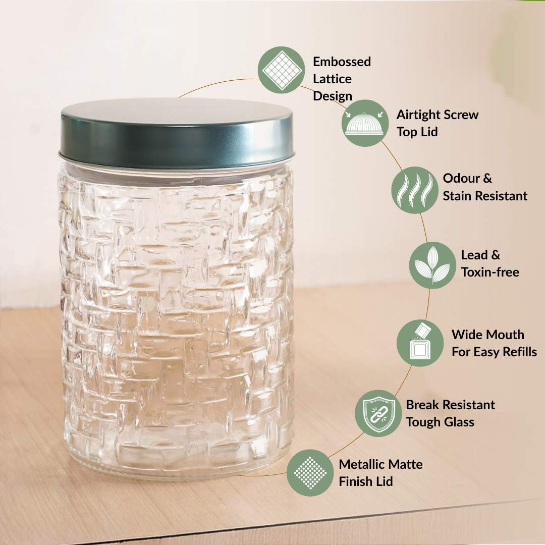 Weave Design Embossed Jar With Lid Set Of 4 1200ml - Image 2