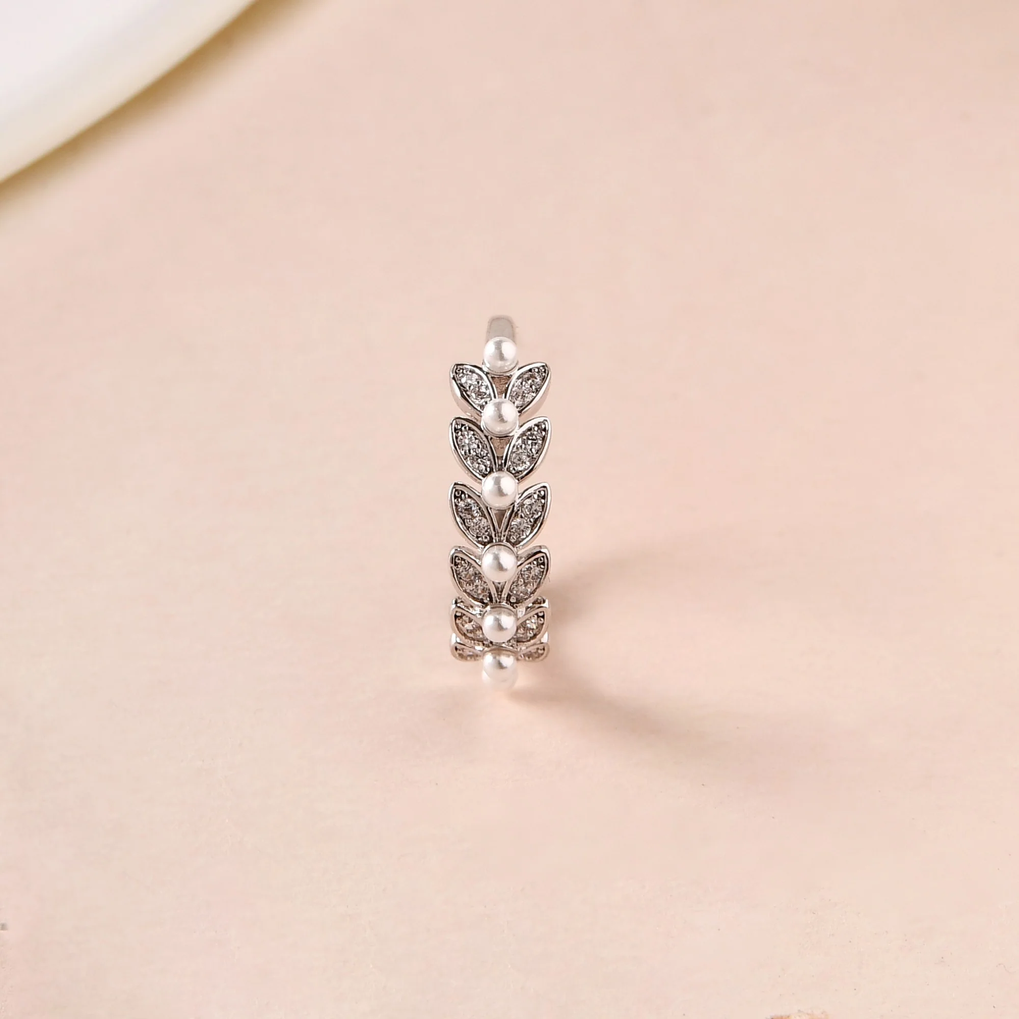 Whispering Olive Branch Pearl Silver Ring - Image 6