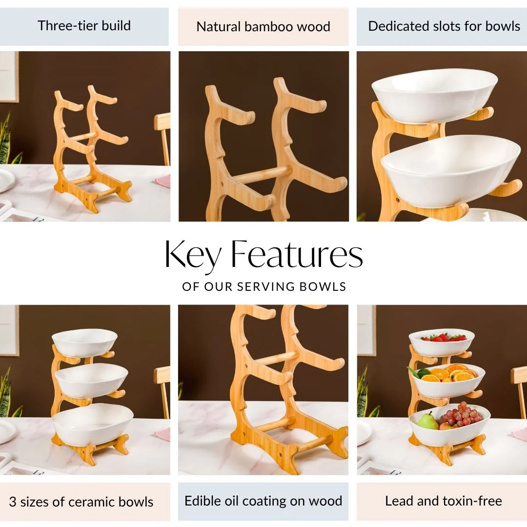 White 3 Tier Ceramic Fruit Bowl With Stand - Image 5