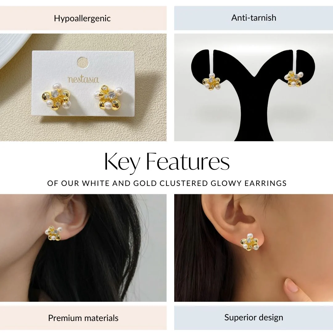 White And Gold Clustered Glowy Earrings - Image 4